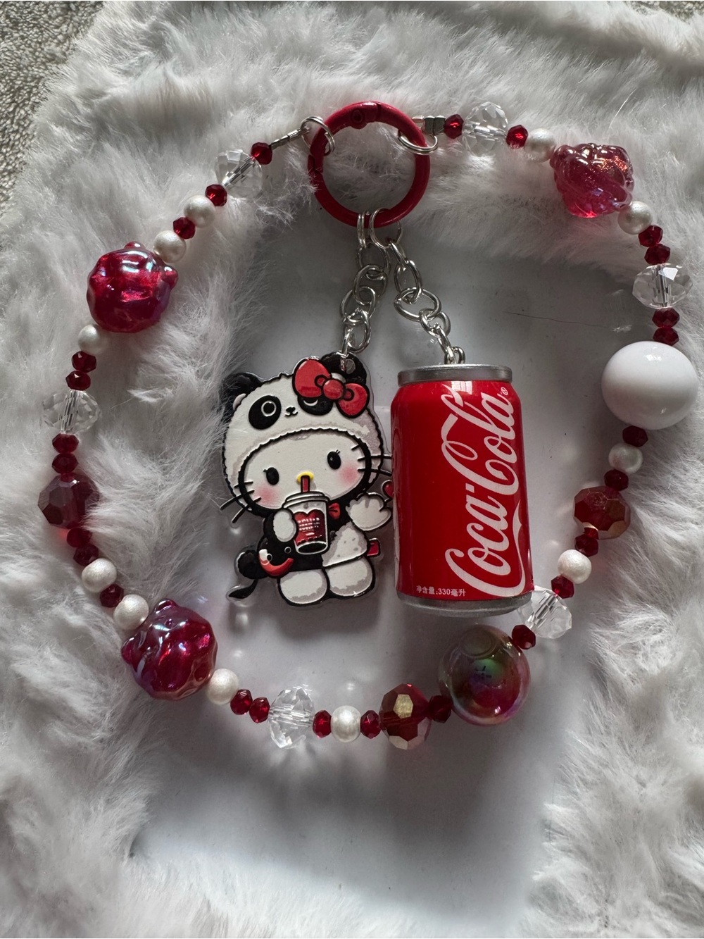 Coca Cola Red and White Beaded Bag Charm, Keychain